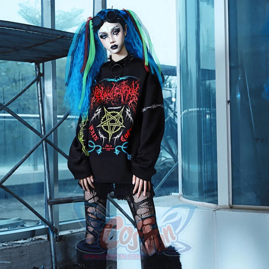 Winter Gothic Printed Logo Loose Woolen Long-Sleeved Hoodie