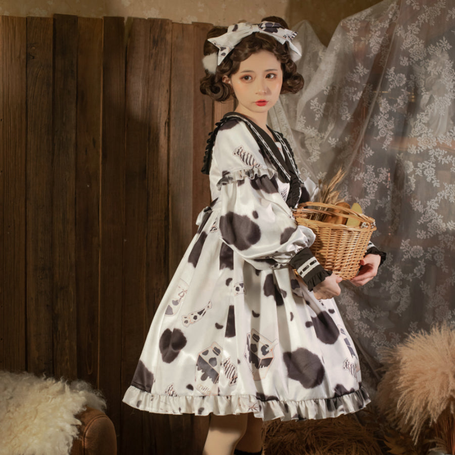 Lovely Cow Printed Lolita Long Sleeve Dress