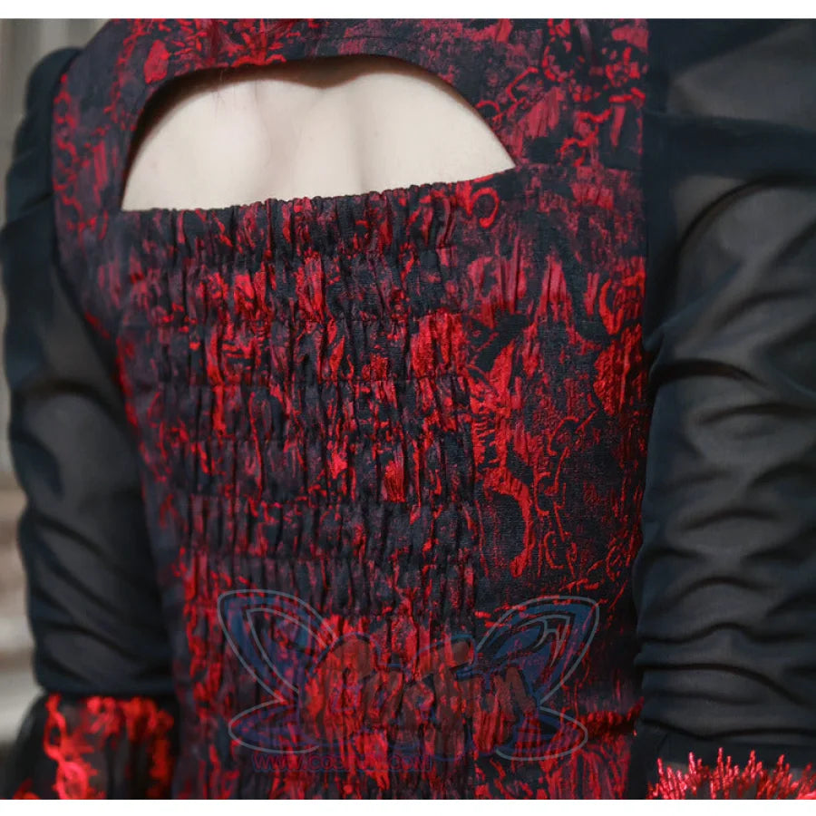 Autumn Gothic Red Black Jacquard Embroidery Lace Top