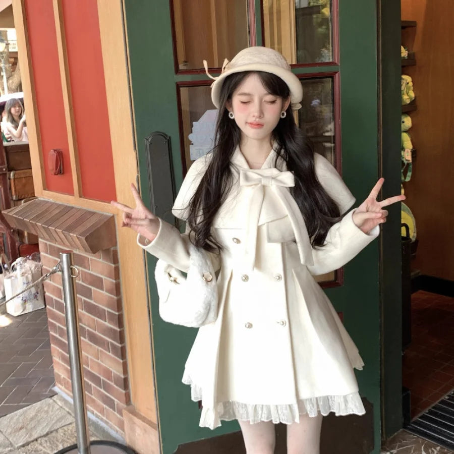 Cute Gentle Girl Fall And Winter Cape Dress