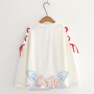 Cartoon Cat Star Print Lace Up Bow Sleeves Sweatshirt J10011