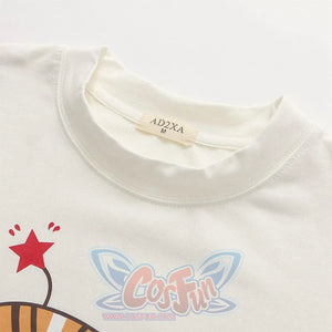 Cartoon Cat Star Print Lace Up Bow Sleeves Sweatshirt J10011