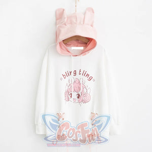 Cartoon Letter Print Rabbit Ears Drawstring Hoodie J10012 Sweatshirt