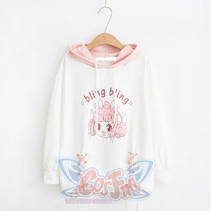 Cartoon Letter Print Rabbit Ears Drawstring Hoodie J10012 White / M Sweatshirt