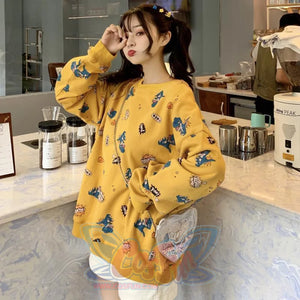 Casual Dinosaur Print Sweatshirt Mp006264 Yellow / M