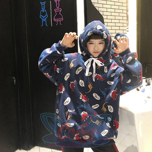 Casual Dinosaurs Print Oversized Hoodie J10017 Blue Sweatshirt