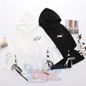 Cat Dream Laced-Up Loose Hoodie Sweatshirt