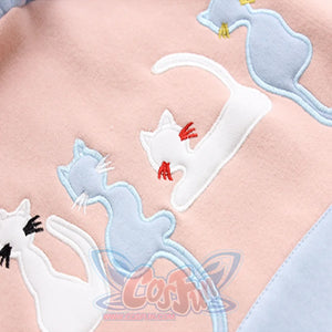 Cat Embroidery Velvet Color-Block Hoodie J10021 Sweatshirt