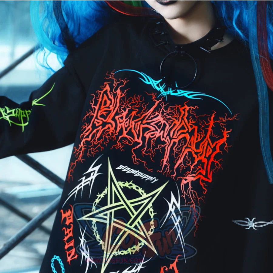 Winter Gothic Printed Logo Loose Woolen Long-Sleeved Hoodie