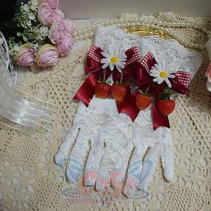 Sweet And Lovely Lolita Strawberry Straw Hat Sets White Gloves