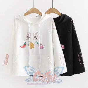 Characters And Cute Fruits Print Pocket Student Loose Hoodies J40003 Hoodie