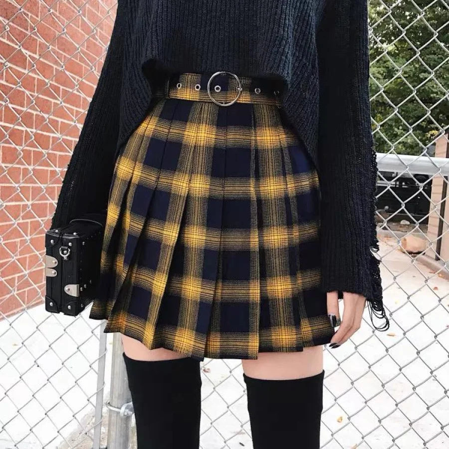 Classical Retro Punk Style Tartan Plaid A-Line Skirt Mp006273