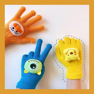 Couple Cute Little Monster Cartoon Students Warm Winter Handmade Gloves