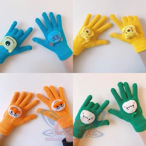 Couple Cute Little Monster Cartoon Students Warm Winter Handmade Gloves