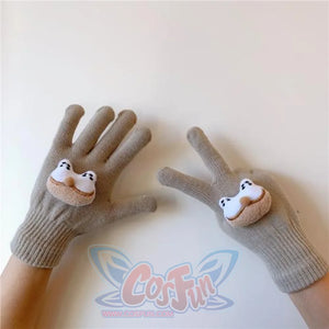 Couple Cute Little Monster Cartoon Students Warm Winter Handmade Gloves Buff Puppy Ass / One Size