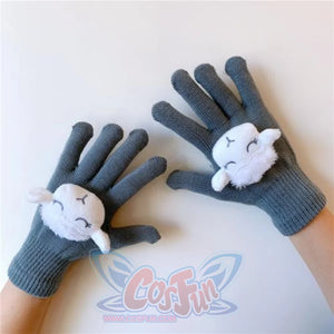 Couple Cute Little Monster Cartoon Students Warm Winter Handmade Gloves Gray Sheep / One Size