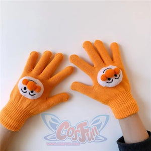 Couple Cute Little Monster Cartoon Students Warm Winter Handmade Gloves Orange Anpanman / One Size