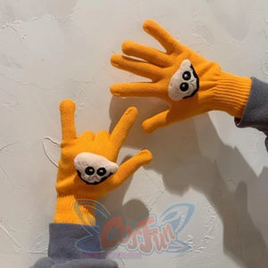 Couple Cute Little Monster Cartoon Students Warm Winter Handmade Gloves Orange Crayon Shin / One