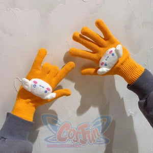 Couple Cute Little Monster Cartoon Students Warm Winter Handmade Gloves Orange Dog / One Size