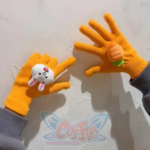 Couple Cute Little Monster Cartoon Students Warm Winter Handmade Gloves Orange Rabbit Radish / One