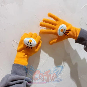 Couple Cute Little Monster Cartoon Students Warm Winter Handmade Gloves Orange Snowman / One Size