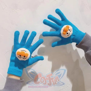 Couple Cute Little Monster Cartoon Students Warm Winter Handmade Gloves Peacock Blu Anpanman / One