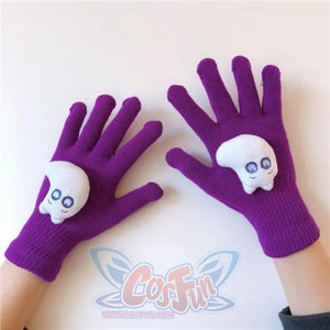 Couple Cute Little Monster Cartoon Students Warm Winter Handmade Gloves Purple White Hippos / One