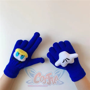 Couple Cute Little Monster Cartoon Students Warm Winter Handmade Gloves Sapphire Donald Duck / One