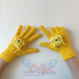 Couple Cute Little Monster Cartoon Students Warm Winter Handmade Gloves Yellow Winnie Pooh / One