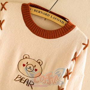 Cute Bear Round Neck Cross Tie Sweater J40015 Sweatshirt