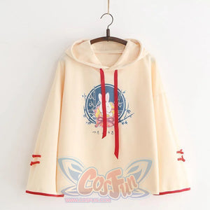 Cute Bunny Print Japanese Drawstring Hoodies J40014 Khaki / One Size Hoodie