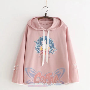 Cute Bunny Print Japanese Drawstring Hoodies J40014 Pink / One Size Hoodie