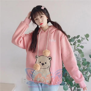 Cute Cartoon Bear Ears Print Brushed Hoodie J40013 Hoodie