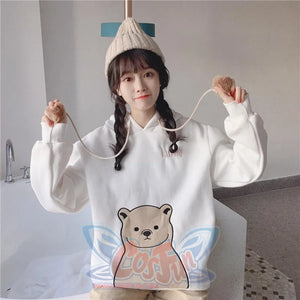 Cute Cartoon Bear Ears Print Brushed Hoodie J40013 Hoodie