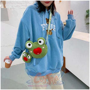 Cute Cartoon Plush Green Frog Doll Faux Wool Shoulder Bags C00072