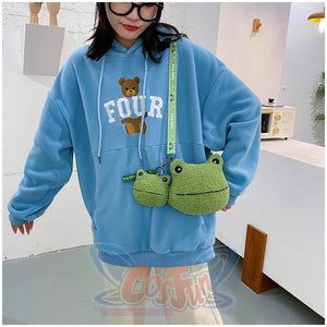 Cute Cartoon Plush Green Frog Doll Faux Wool Shoulder Bags C00072