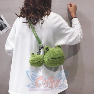 Cute Cartoon Plush Green Frog Doll Faux Wool Shoulder Bags C00072