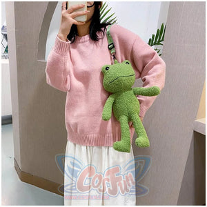 Cute Cartoon Plush Green Frog Doll Faux Wool Shoulder Bags C00072