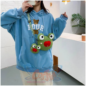 Cute Cartoon Plush Green Frog Doll Faux Wool Shoulder Bags C00072