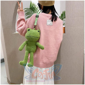 Cute Cartoon Plush Green Frog Doll Faux Wool Shoulder Bags C00072