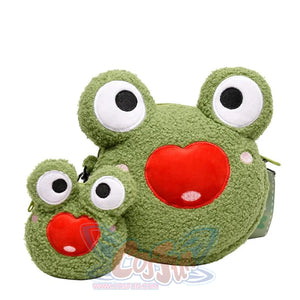 Cute Cartoon Plush Green Frog Doll Faux Wool Shoulder Bags C00072