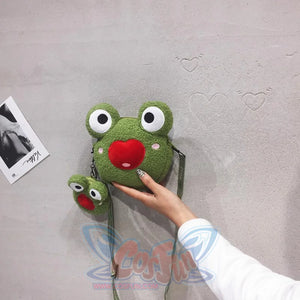 Cute Cartoon Plush Green Frog Doll Faux Wool Shoulder Bags C00072