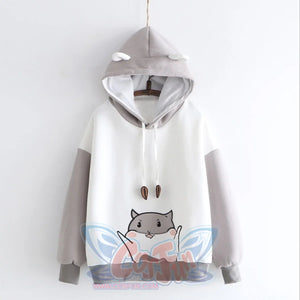 Cute Little Hamster Color Block Hoodie Gray / One Size Sweatshirt