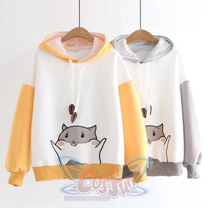 Cute Little Hamster Color Block Hoodie Sweatshirt