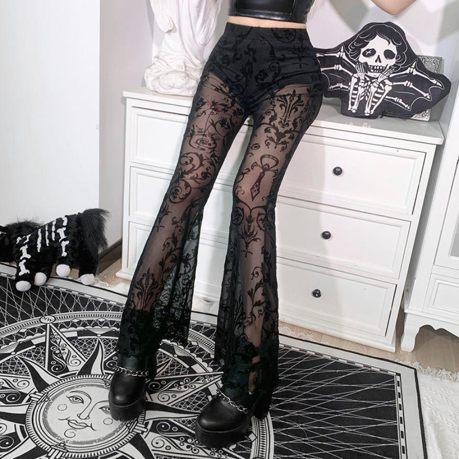 Lace See-through High Waist Slim Trumpet Pants