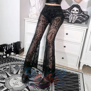 Lace See-Through High Waist Slim Trumpet Pants