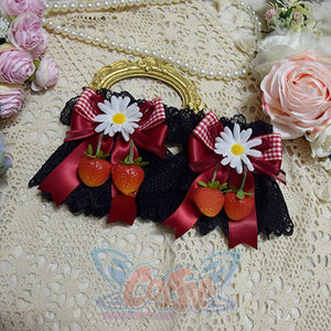 Sweet And Lovely Lolita Strawberry Straw Hat Sets Black Wristband