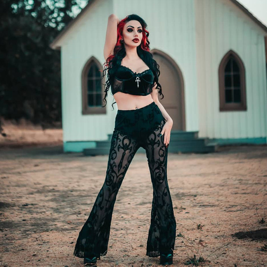 Lace See-through High Waist Slim Trumpet Pants