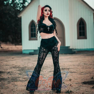 Lace See-Through High Waist Slim Trumpet Pants