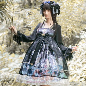 Chinese Style New Year Lolita Long Sleeve Dress Black / S